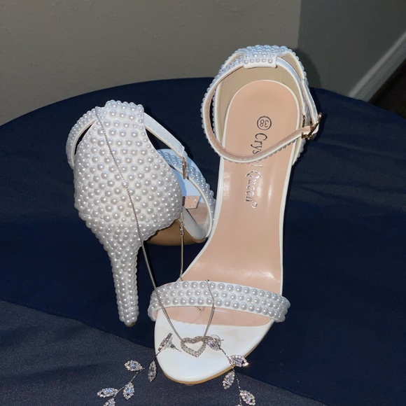 White pearl heeled stiletto sandals - Picture 4 of 5